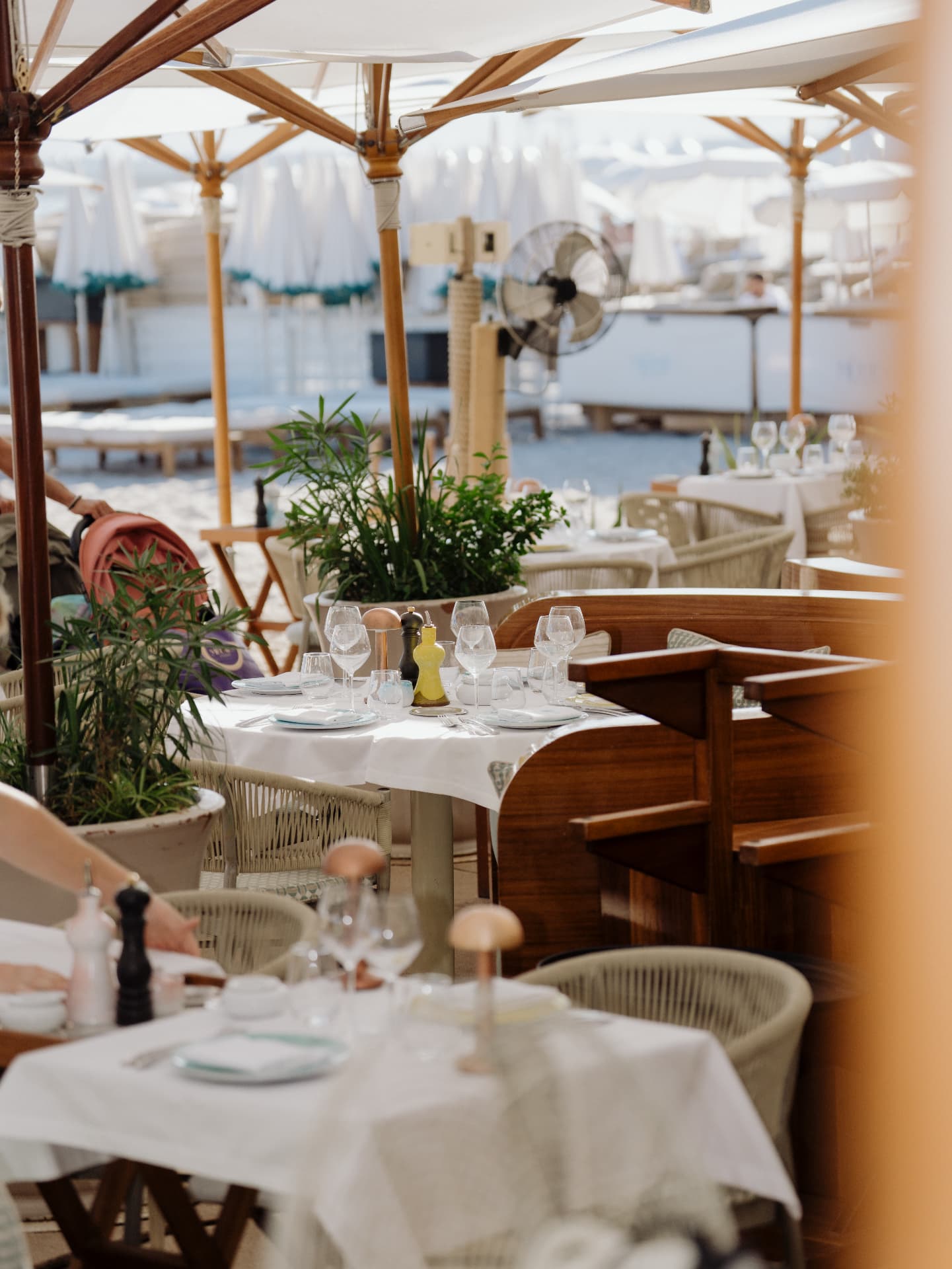 Set tables on the sand
